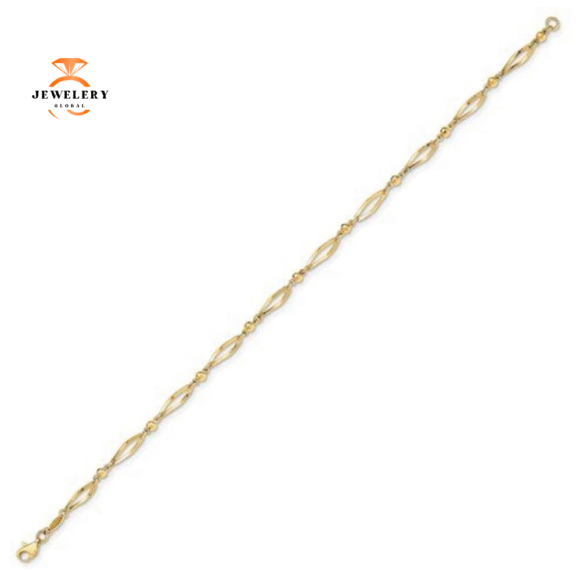 14KT Yellow Gold Bead and Fancy Link Anklet - Image 2