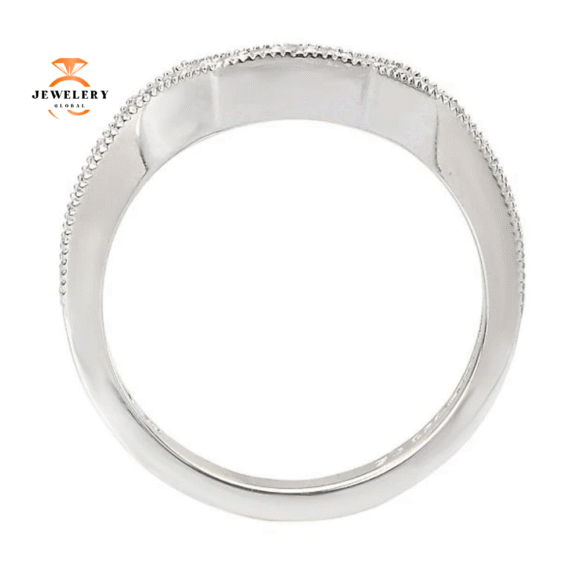 14KT WHITE GOLD 1/4 CTW DIAMOND MILGRAIN CURVED NOTCHED BAND - Image 4