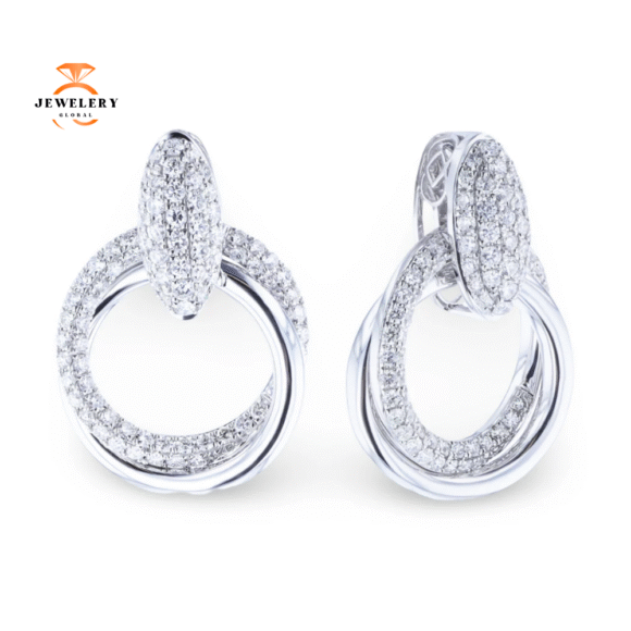 18KT WHITE GOLD 1.70CTW DIAMOND HOOP EARRINGS