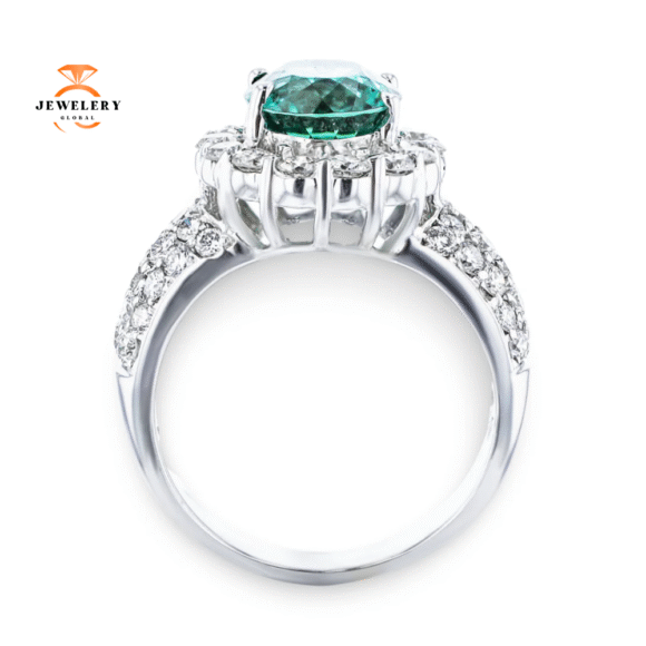 JULEVE 18KT WHITE GOLD 3.90CT BLUE-GREEN TOURMALINE & 1.84CTW DIAMOND RING - Image 2