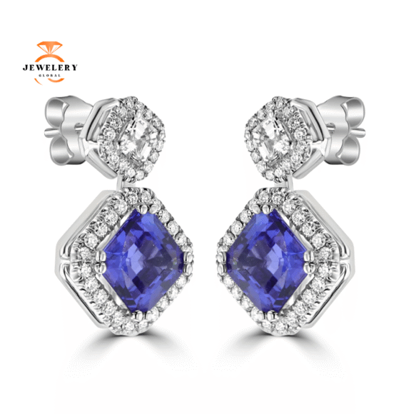 JULEVE 18KT WHITE GOLD 6.67 CTW TANZANITE & 1.86 CTW DIAMOND EARRINGS - Image 2