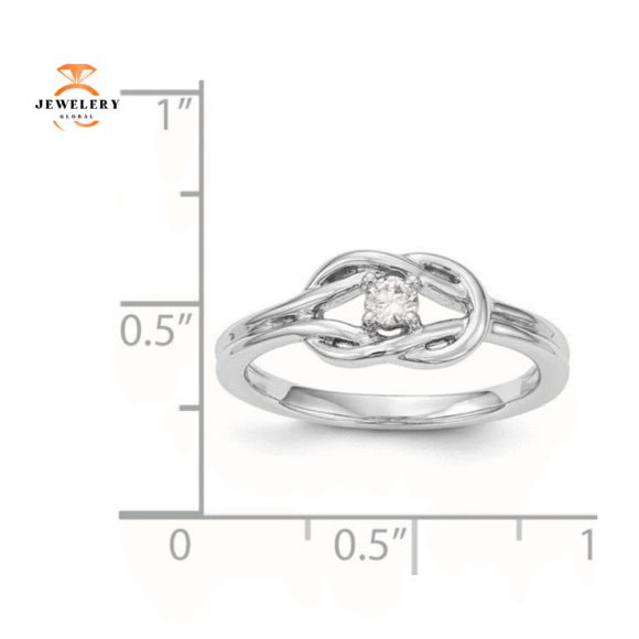 14KT WHITE GOLD ROUND DIAMOND KNOT PROMISE RING - Image 2