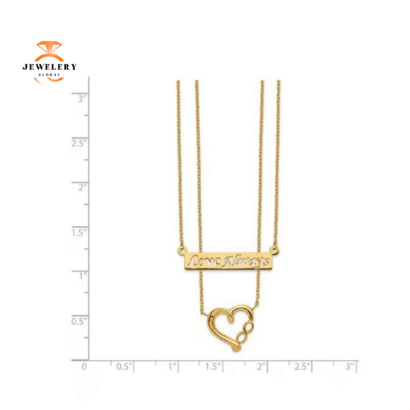14KT Yellow Gold Two-Strand "Love Always" Heart Pendant - Image 3