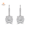 18KT WHITE GOLD 1.00 CTW DIAMOND CLUSTER DROP LEVERBACK EARRINGS
