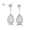 18KT White Gold 12.56 CTW Pave Diamond 3D Pear Shape Drop Earrings