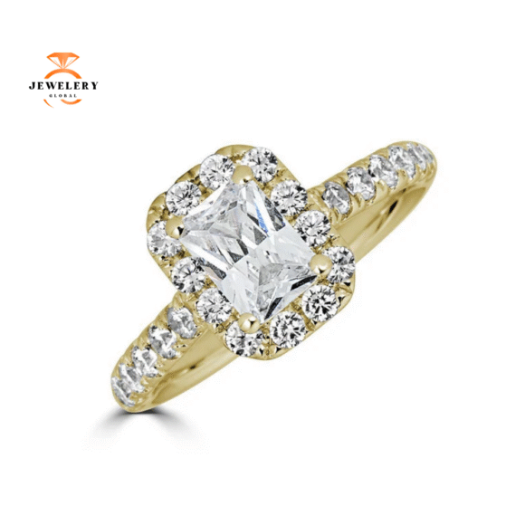 JULEVE 14KT GOLD 1 1/2 CTW DIAMOND EMERALD HALO RING - Image 3