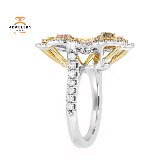 Juleve 18KT White Gold 2.88 CTW Diamond Flower Ring - Image 3