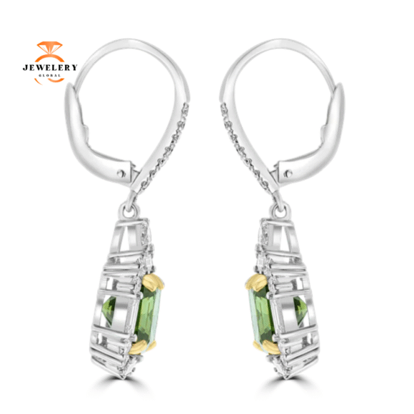 JULEVE 18KT WHITE GOLD 5.06CT GREEN GARNET & 1.44CTW DIAMOND DANGLE EARRINGS - Image 3
