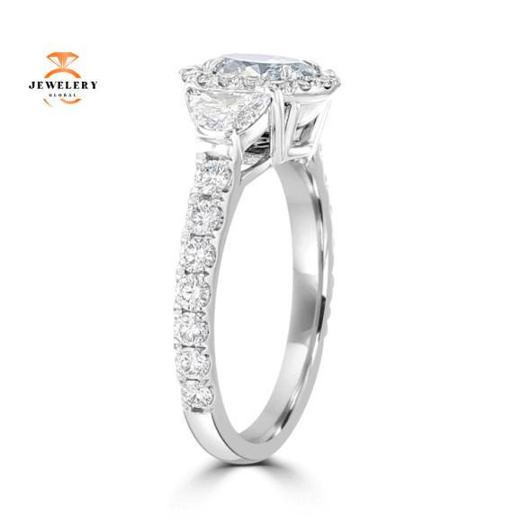 JULEVE PLATINUM 2.12 CTW FANCY BLUE-GREEN DIAMOND 3 STONE HALO RING - Image 3
