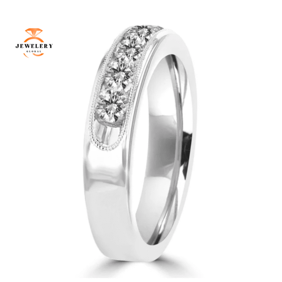 14KT White Gold 1.00 CTW Round Diamond Channel Set Milgrain Band - Image 3