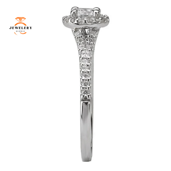 14KT WHITE GOLD 3/4 CTW ROUND DIAMOND HALO RING - Image 3