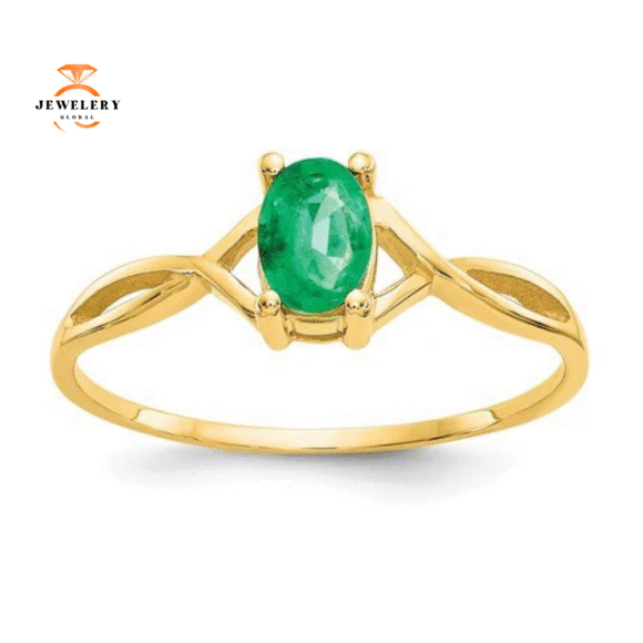14KT YELLOW GOLD 0.50 CT OVAL EMERALD RING