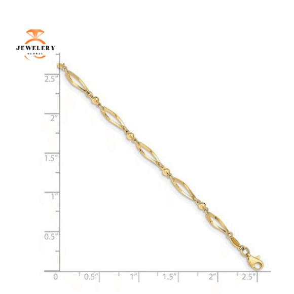 14KT Yellow Gold Bead and Fancy Link Anklet - Image 3