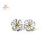 18KT FANCY YELLOW & PEAR SHAPE ROSE CUT DIAMOND DAISY FLOWER EARRINGS