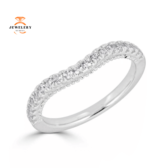 JULEVE 14KT GOLD .32 CTW DIAMOND CURVED MILGRAIN BAND - Image 2