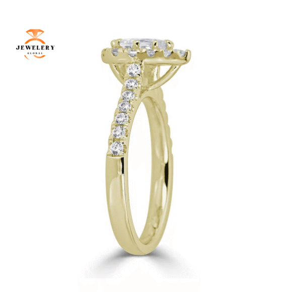 JULEVE 14KT GOLD 1.00 CTW DIAMOND PEAR HALO CATHEDRAL RING - Image 6