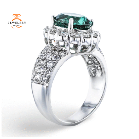 JULEVE 18KT WHITE GOLD 3.90CT BLUE-GREEN TOURMALINE & 1.84CTW DIAMOND RING - Image 3