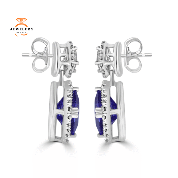 JULEVE 18KT WHITE GOLD 6.67 CTW TANZANITE & 1.86 CTW DIAMOND EARRINGS - Image 3