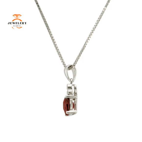 14KT WHITE GOLD GARNET & DIAMOND NECKLACE - Image 3