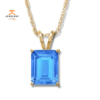 14KT YELLOW GOLD EMERALD CUT SWISS BLUE TOPAZ NECKLACE