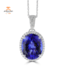 18KT WHITE GOLD 20.15CT TANZANITE & 1.32CTW DIAMOND HALO NECKLACE PENDANT