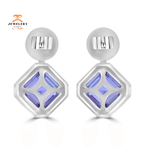 JULEVE 18KT WHITE GOLD 6.67 CTW TANZANITE & 1.86 CTW DIAMOND EARRINGS - Image 4