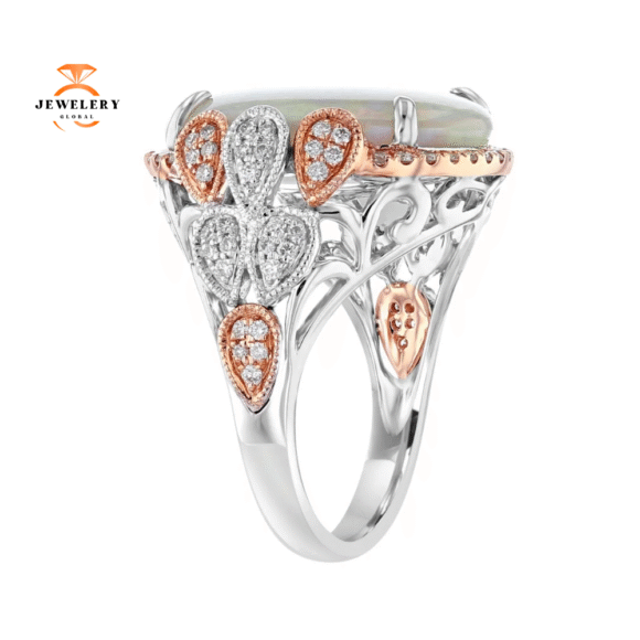 JULEVE 8.32 CT OPAL & .51 CTW DIAMOND PETAL HALO RING - Image 2