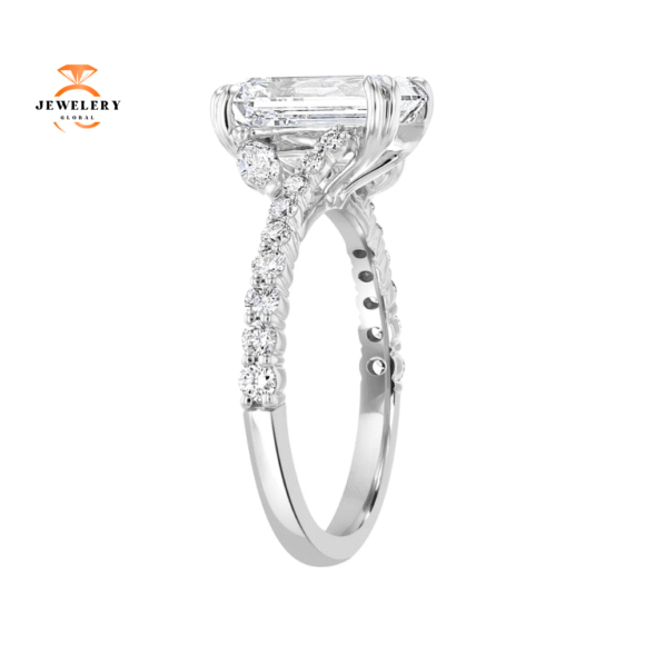14KT White Gold 3.53 CTW Emerald Diamond Y-Shank Ring - Image 2