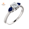 14KT WHITE GOLD DIAMOND & SAPPHIRE 3 STONE RING