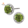 14KT WHITE GOLD PERIDOT & DIAMOND HALO EARRINGS