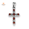14KT WHITE GOLD GARNET AND DIAMOND PETITE CROSS PENDANT