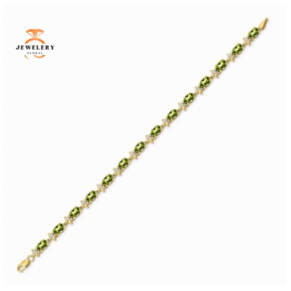 14KT YELLOW GOLD 7 CARAT PERIDOT & 0.11 CTW DIAMOND FLORAL BRACELET - Image 2