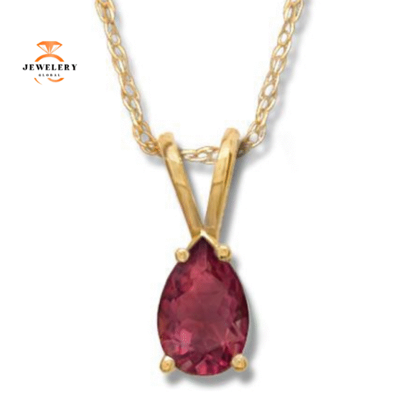 14KT YELLOW GOLD PEAR SHAPE GARNET NECKLACE