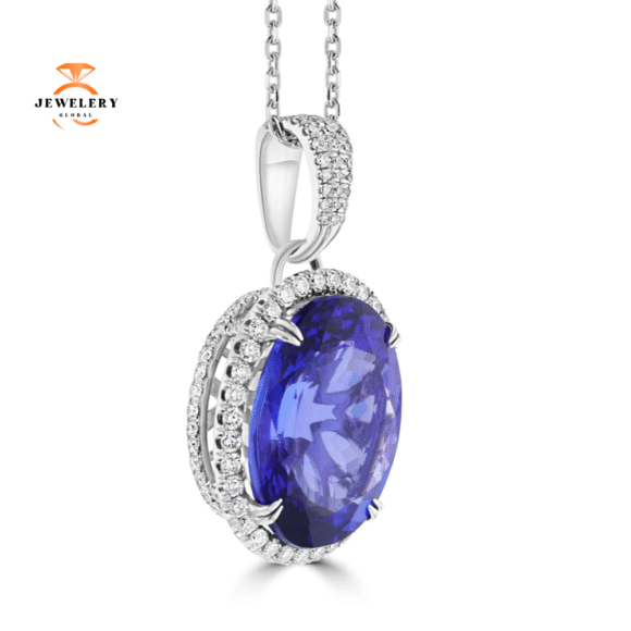18KT WHITE GOLD 20.15CT TANZANITE & 1.32CTW DIAMOND HALO NECKLACE PENDANT - Image 2