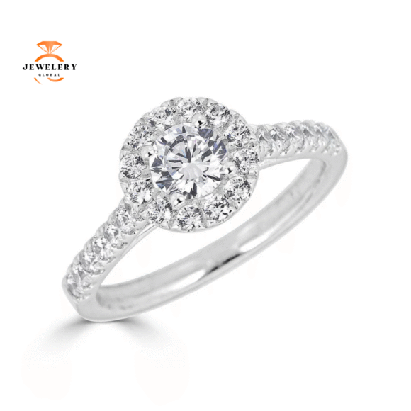 JULEVE 14KT GOLD 1.00 CTW DIAMOND ROUND HALO CATHEDRAL RING