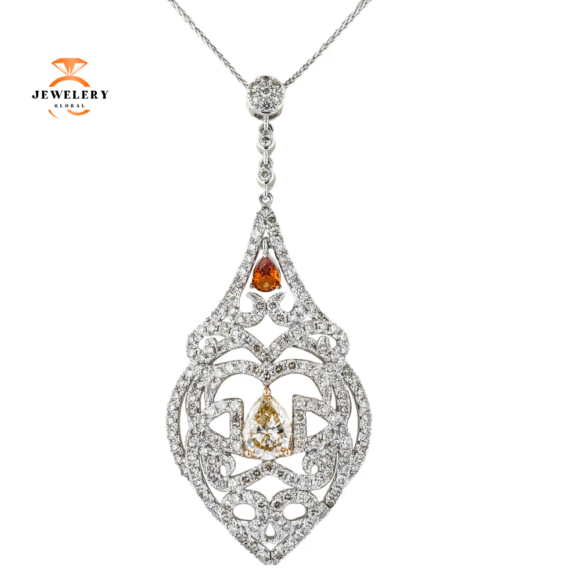 JULEVE 18KT WHITE GOLD 3.93CTW DIAMOND & 0.48CTW SAPPHIRE PENDANT