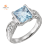 14KT WHITE GOLD 2.00 CT AQUAMARINE & 0.13 CTW DIAMOND MILGRAIN RING