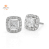 14KT White Gold 3/4 CTW Princess Cut Diamond Halo Earrings