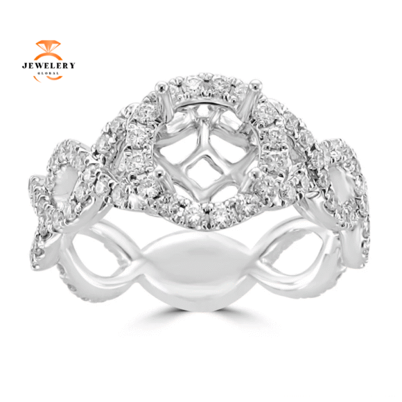 14KT White Gold 8/10 CTW Diamond Halo Setting for 1 CT Round