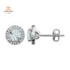 14KT WHITE GOLD 1.50 CTW AQUAMARINE & .13 CTW DIAMOND HALO EARRINGS