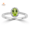 14KT WHITE GOLD PERIDOT & DIAMOND HALO RING