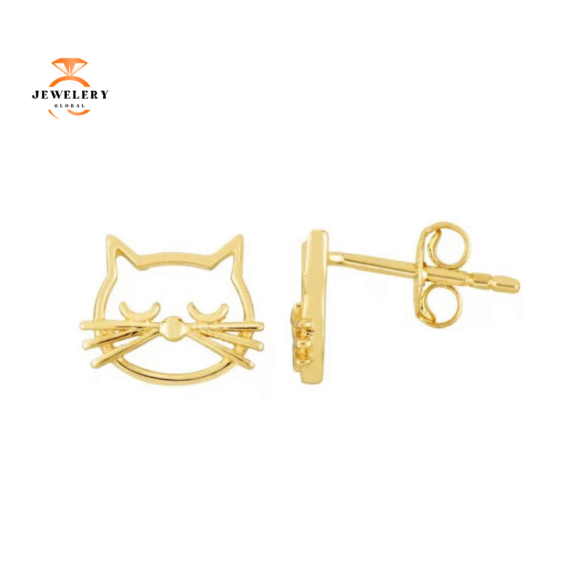 EMILIQUE 14KT YELLOW GOLD CAT FACE EARRINGS
