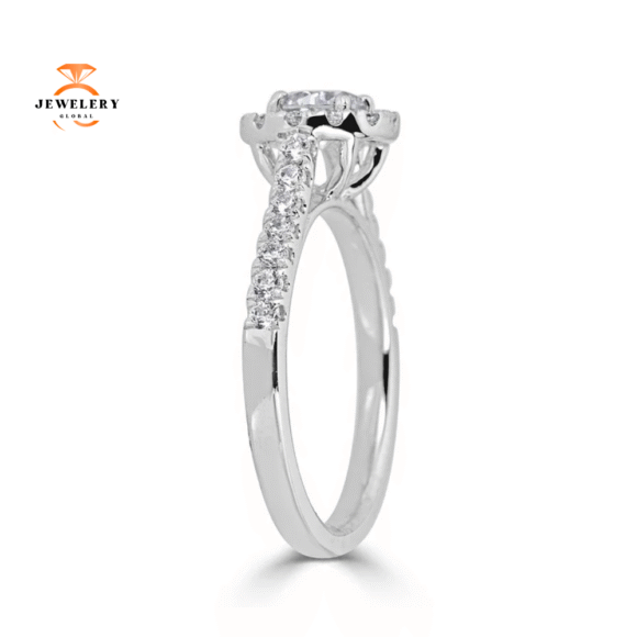 JULEVE 14KT GOLD 1.00 CTW DIAMOND ROUND HALO CATHEDRAL RING - Image 2