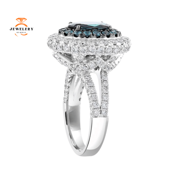 JULEVE 2.95 CTW ALEXANDRITE & 3.07 CTW DIAMOND DOUBLE HALO RING - Image 2