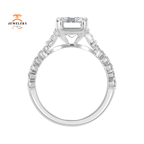 14KT White Gold 3.53 CTW Emerald Diamond Y-Shank Ring - Image 4