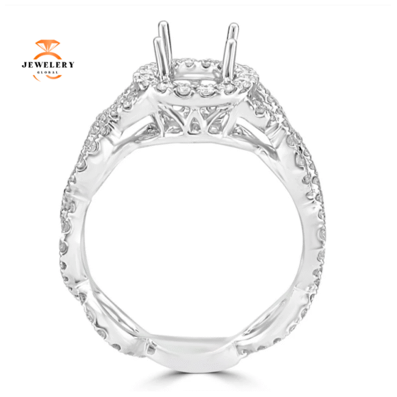 14KT White Gold 8/10 CTW Diamond Halo Setting for 1 CT Round - Image 2