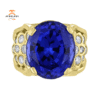 14KT YELLOW GOLD 12.50 CT TANZANITE & 1.60 CTW DIAMOND HONEYCOMB RING