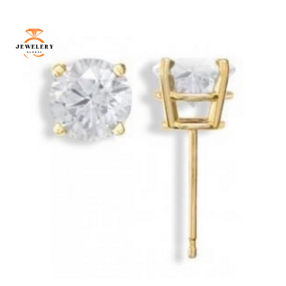 14KT Yellow Gold 7 Millimeter Round Cubic Zirconia Earrings