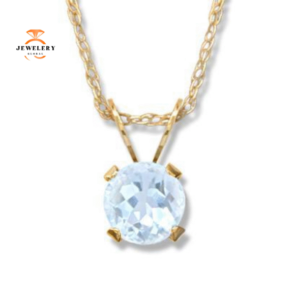 14KT YELLOW GOLD ROUND AQUAMARINE NECKLACE