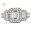 18KT 1.00 CTW DIAMOND 3 STONE HALO SETTING FOR 1.50 CT EMERALD